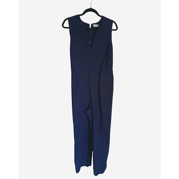 Everlane Structured Cotton Jumpsuit V-Neck Navy Blue 8 Career Quiet Luxury Fall - Picture 2 of 5